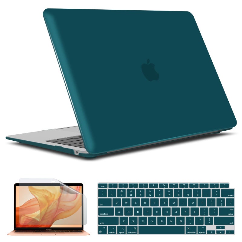 آي بينزر IBenzer متوافق مع حافظة MacBook Air 13 بوصة الجديدة 2022 2021 2020 M1 A2337 A2179 A1932 حافظة صلبة وغطاء لوحة مفاتيح وفيلم شاشة لجهاز Mac Air 13 مع معرف اللمس (2018-2022) Quezhal Green AT13QUGN+2 - Image 1